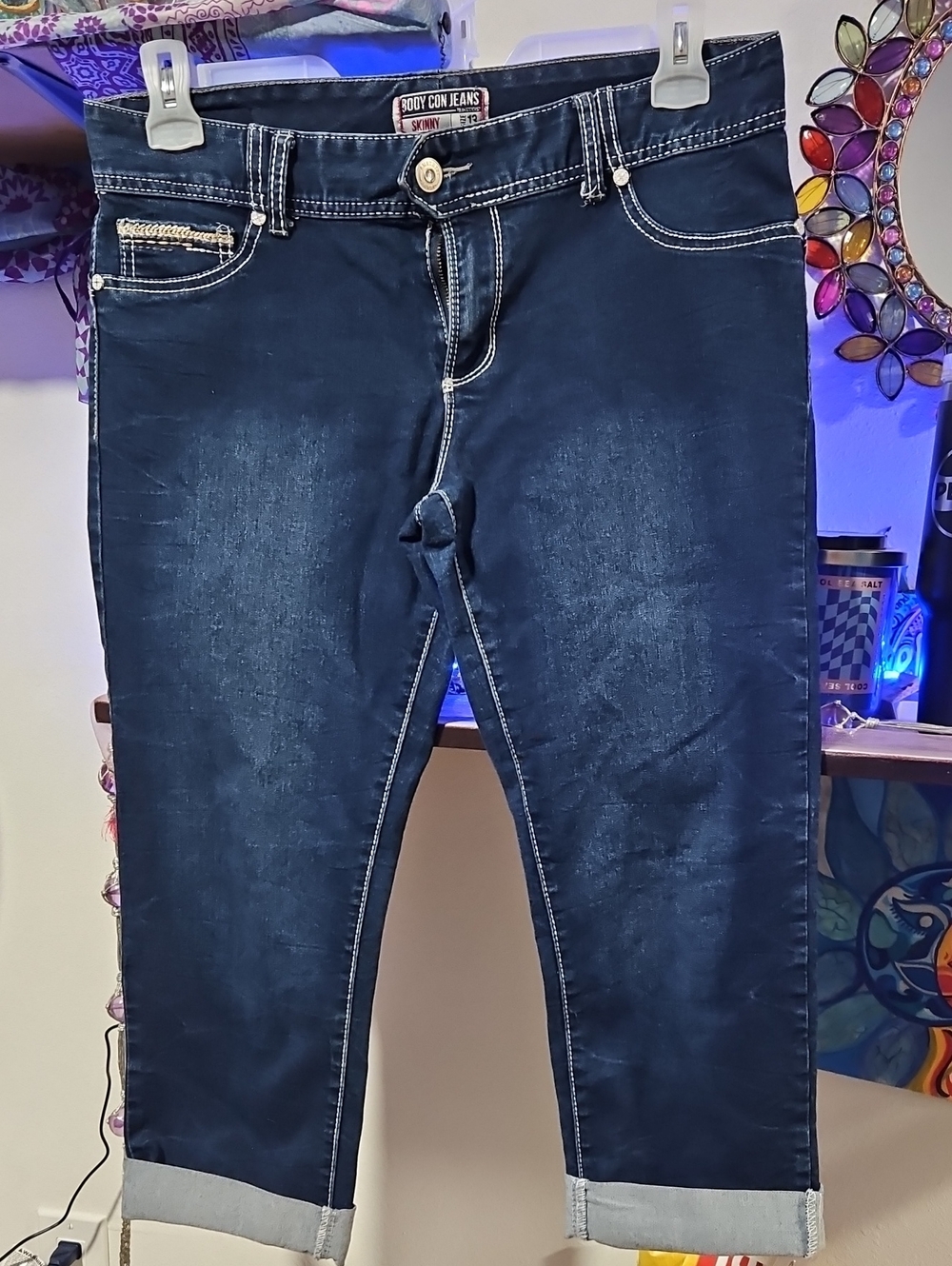 Amethyst Jeans Dark Indigo Cropped Capri with Contrast Stitching